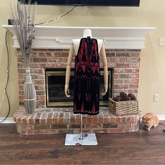 VINTAGE Y2K silk Max Studio red and black velvet accented dress / S / NWOT - Picture 8 of 12